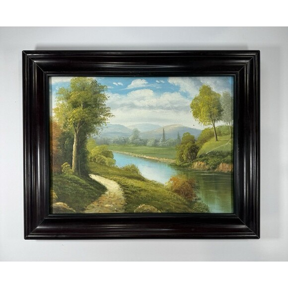 Landscape oil painting River Scene 19”x16” Impressionist Style Cottage Core - Picture 1 of 6